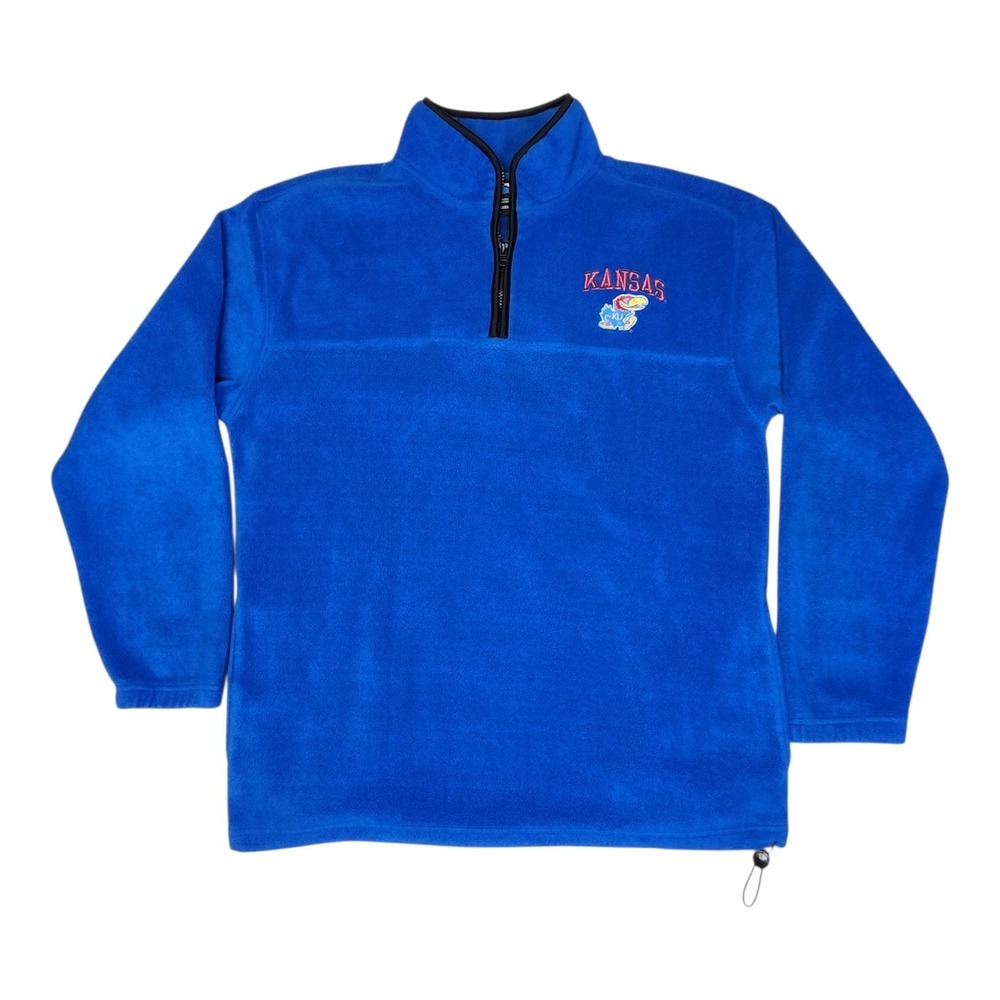 Kansas Jayhawks KU 1/4 Zip Fleece Pullover Men's Large Blue Embroidered NCAA